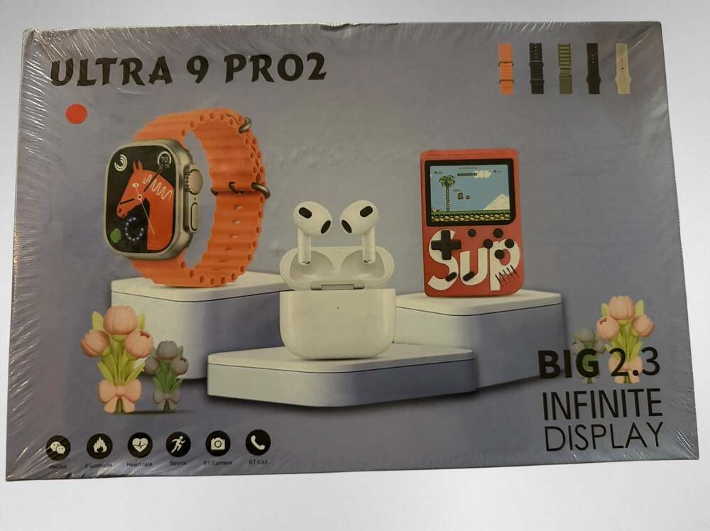 Ultra 9 Pro2 3-in-1 Tech Gift Set with Smart Watch, Wireless Earbuds, and Retro